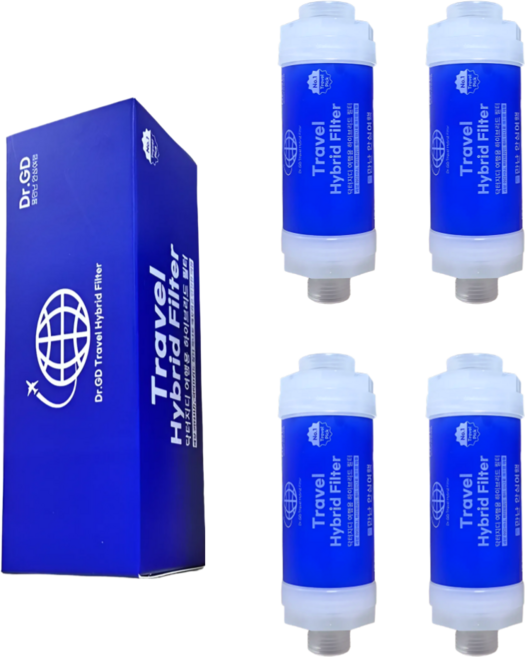 닥터지디 여행용 샤워기 필터 하이브리드 정수 필터 4개입 + 파우치 4P 세트 1개, 블루