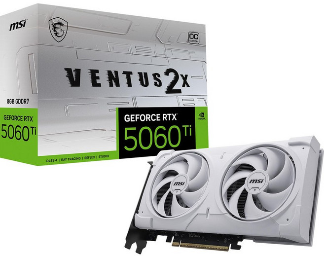 MSI 게이밍 RTX 5060 Ti 8G Ventus 2X OC 화이트 그래픽 카드 (8GB GDDR7 TBA-비트 최고의 성능: TBA MHz 디스플레이 포트 x3 2.