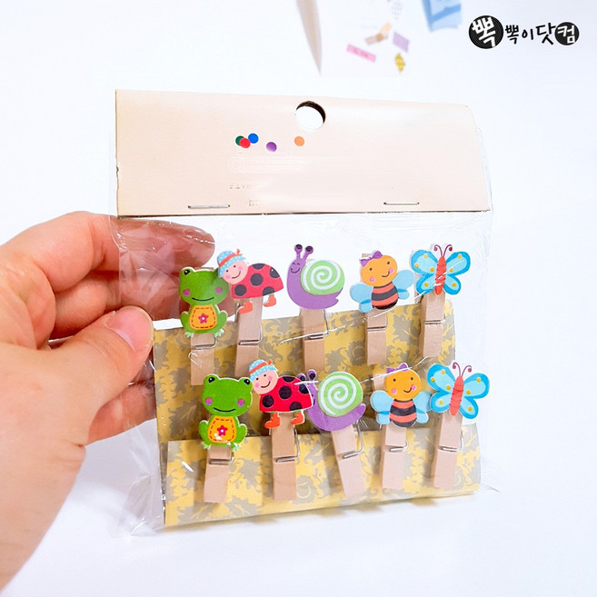 뽁뽁이닷컴 나무집게 캐릭터 나무집게 모음 - 사진걸이 장식소품, 15_캐릭터집게_곤충(10p+마끈)