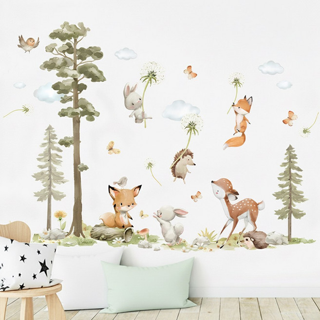 바이앤뷰 귀여운 벽장식 인테리어 스티커, 숲속 동물친구들