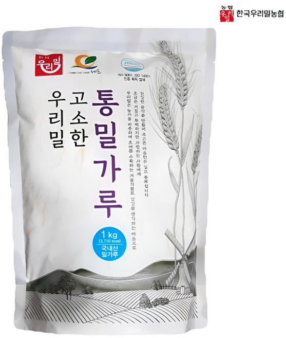 농협 국내산 통밀 100% 우리밀 통밀가루 (고소한) 고운입자, 1kg, 1개