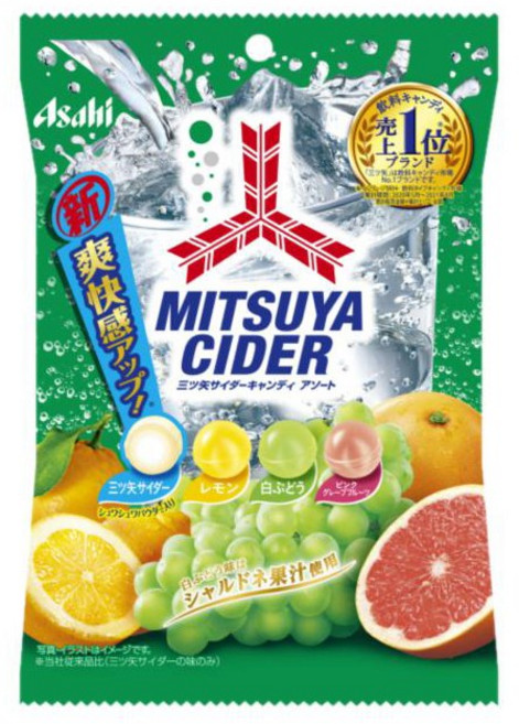 아사히 미츠야 사이다 캔디 4가지맛 일본사탕 탄산캔디 업그레이드 정식수입, 2개, 112g