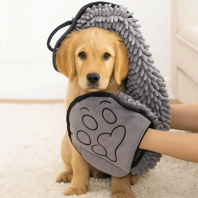 디앤몰 강아지 고양이 겸용 퀵드라이 목욕 타월 장갑형 초강력 흡수 애견 수건, i336 그레이