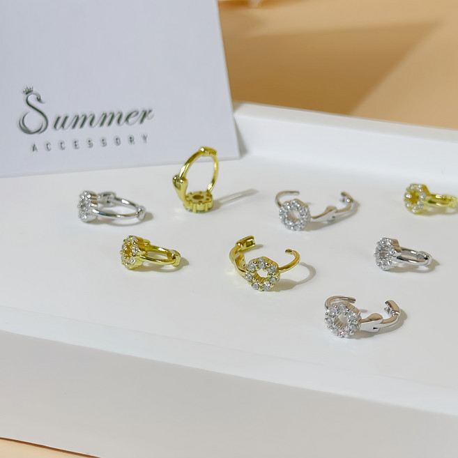 Summer 925純銀 鑽圈圈耳環 迷你貼耳 耳骨環