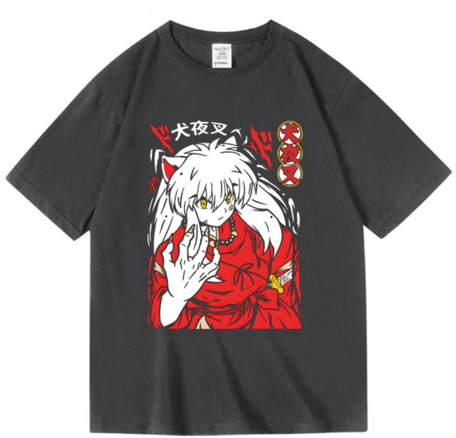 이누야샤 셋쇼마루 반팔 반소매 티셔츠 라운드넥 남녀공용 캐주얼 여름 굿즈