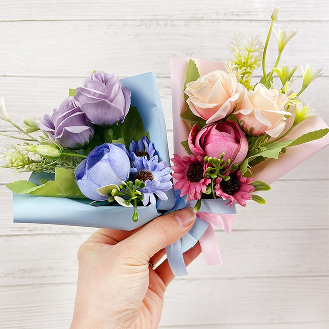 납골당 조화 미니 꽃다발 성묘 봉안당 꾸미기, 핑크블루, 2개