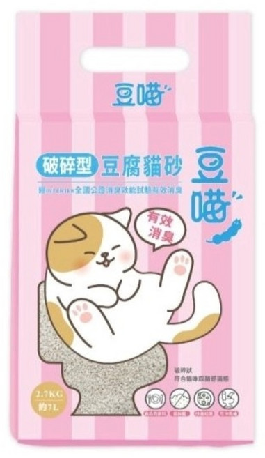 豆喵 除臭豆腐砂 2.7公斤 細條型/破碎型 經Intertek公證有效消臭 可沖馬桶 貓砂, 1包, 破碎型【原味】7L, 7L, 破碎型原味