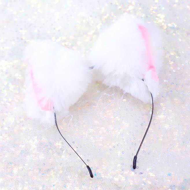 23 할로윈 머리띠 헤어밴드, 52_투톤 고양이 귀 머리띠 (화이트앤핑크), 1개