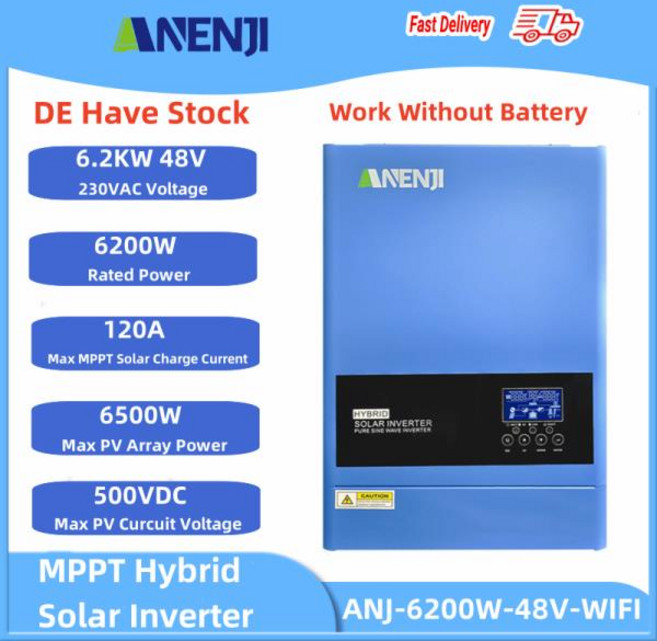 6.2KW 4KW 태양광 인버터 하이브리드 48V 24V 순수 사인파 그리드 오프 그리드 MPPT 100A/120A PV 60-500V, 01 ANJ-4000W-24V-WIFI, 1개