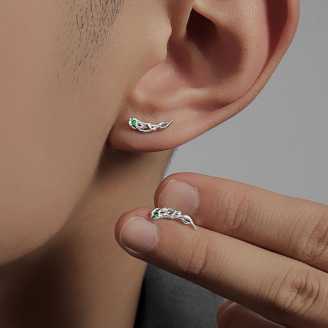 男士銀耳環 荊棘玫瑰 設計感潮流個性耳飾