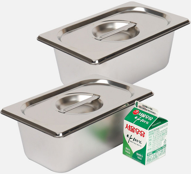 강화 스텐 사각 밧드+뚜껑 세트 주방용 냉장고 반찬 바트 용기, 2세트, 4인치 몸체+뚜껑
