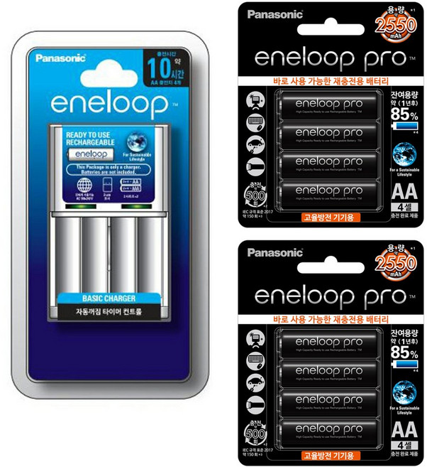파나소닉 건전지 충전기 BQCC51K + 에네루프 프로 충전지 AA 8p 세트, 1세트