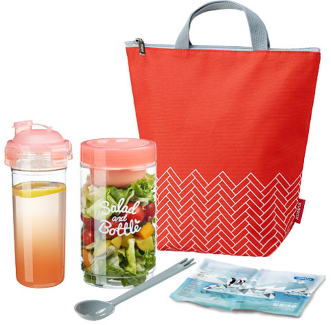 코멕스 런치메이트 샐러드 도시락 세트, 오렌지레드, 1세트