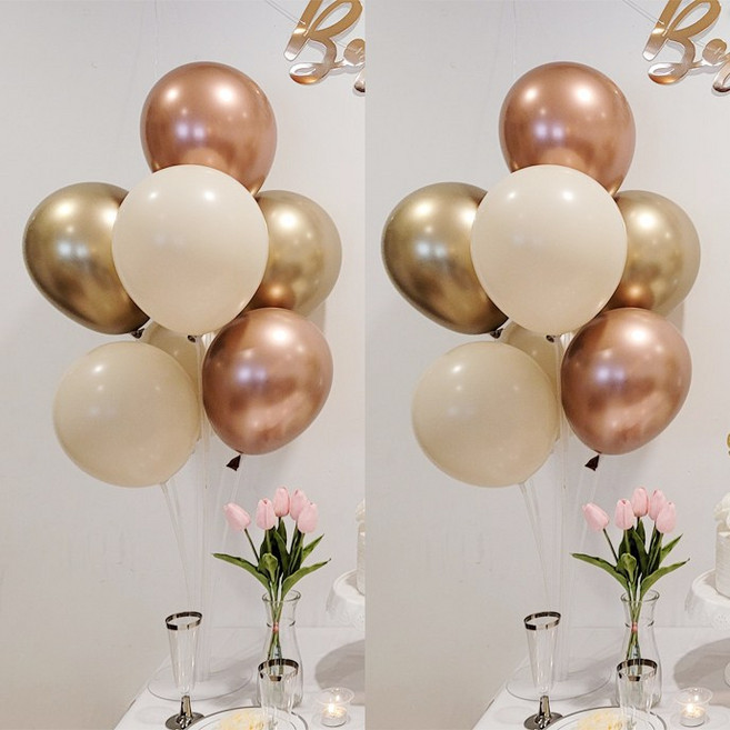 올리브파티 펄풍선 하트 풍선 풍선꽂이 풍선스탠드 2개 생일파티용품 세트, 1세트, 크롬골드