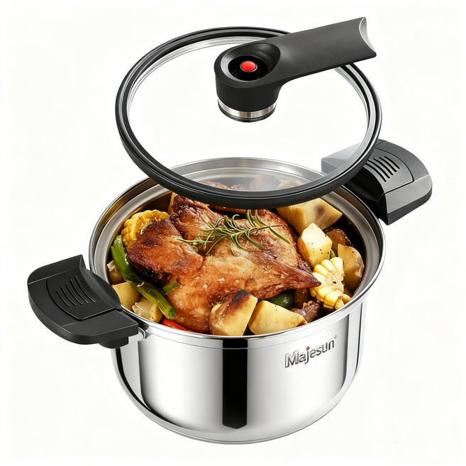 Majesun스테인리스 통3중 진공가마솥인덕션 겸용 저압냄비 곰솥/전골냄비 다용도 압력냄비, 1개, 본색, 20cm