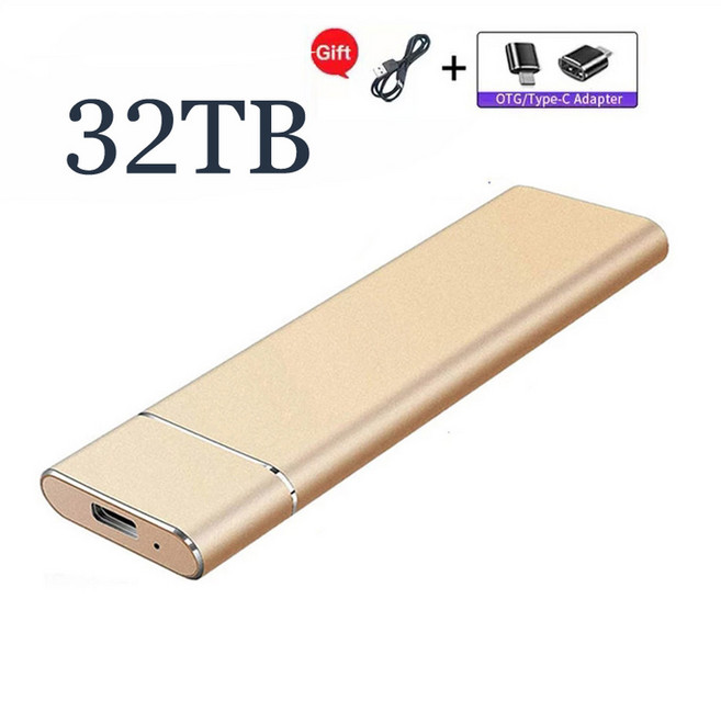 휴대용 SSD 외장 솔리드 스테이트 드라이브 고속 하드 M 2 USB 3 1 인터페이스 대용량 저장 디스크 500GB 1TB 2TB 4TB, Gold 32TB, 34.Gold 32TB