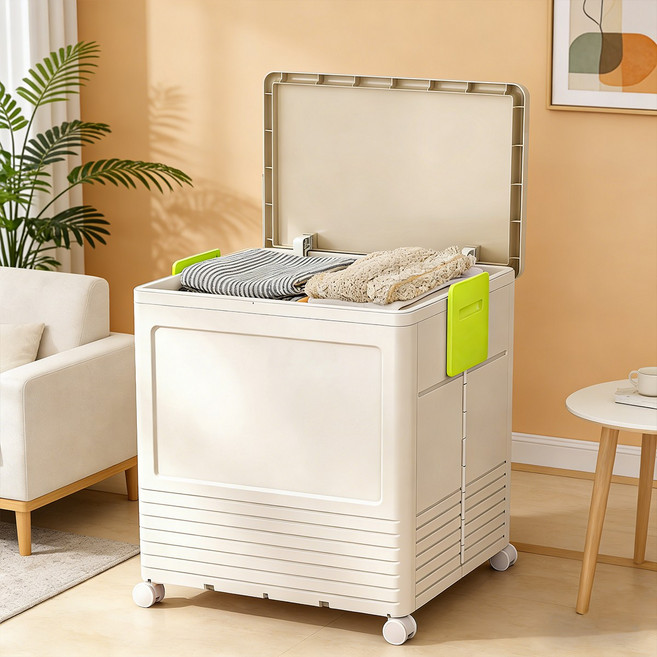 YEAAYE 접이식 폴딩 이동형 리빙박스 대형 수납함 낮은 손잡이형, 그린, 1개