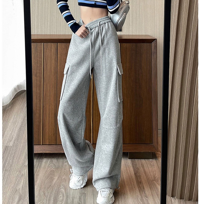 韓版直筒闊腿工裝棉褲