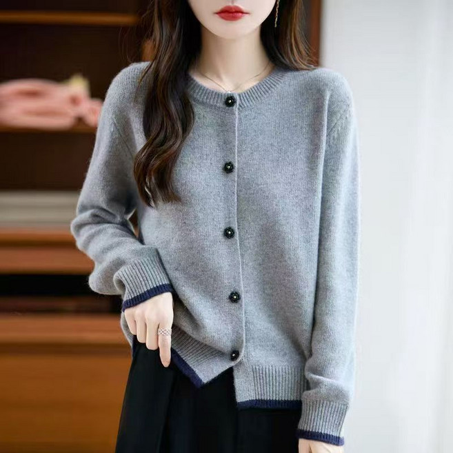 메인워크 중년여성 라운드넥 니트 가디건 긴팔 가을 겨울 루즈핏 캐주얼 데일리 심플 스판 슬림핏 니트 코트 패션 상의