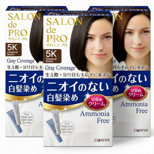 살롱드프로 냄새없는 일본염색약 새치 부분염색 여성용 흰머리커버, 3개, 5K 밤갈색