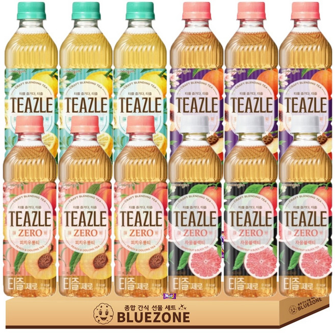 티즐 제로 음료 세트 우롱티3 유자그린티3 자몽블랙티3 피치얼그레이3, 500ml