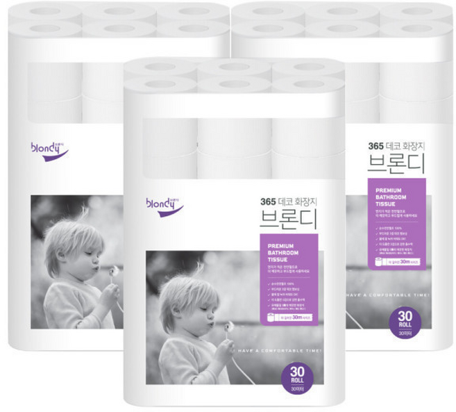 브론디 365데코 3겹 천연펄프 롤화장지 30m 행사특가, 1롤, 3세트