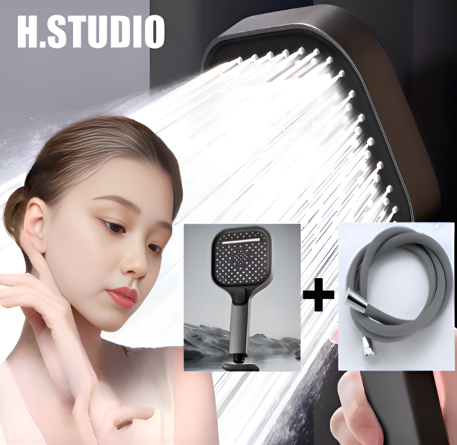 수압상승 샤워기 헤드 대형 3단 고압 욕실 절수 샤워기 모터내장형, 그램건그레이 소용돌이 고압샤워기세트, 1개