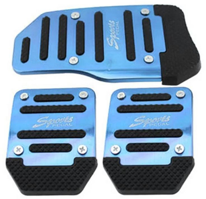 3Pcs 유니버설 레이싱 수동 미끄럼 방지 풋 페달 패 커버 알루미늄 자동 기어 브레이크 가속기 인테리어 액, 01 Blue