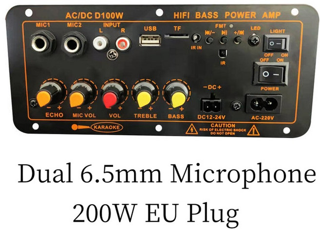 블루투스 5.0 오디오 600W 앰프 보드 D300 서브우퍼 듀얼 마이크 AMP 앰프 모듈 미디어 플레이어 12V 24V 220V, 3) 200W EU Plug, 1)200W EU Plug