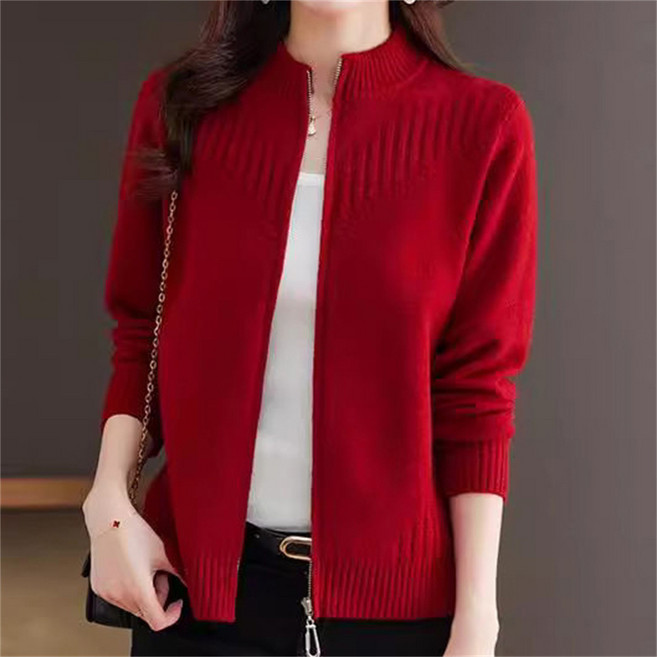 TKX 여성 집업 가디건 패션 니트 가을 겨울 기본 스타일 고급 하이넥 디자인 KD97