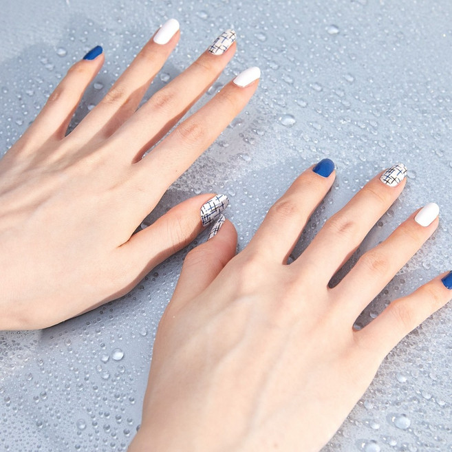 벨라넬라 붙이는 매니큐어 네일스트립 네일아트 Blue Check, 1개, 블루