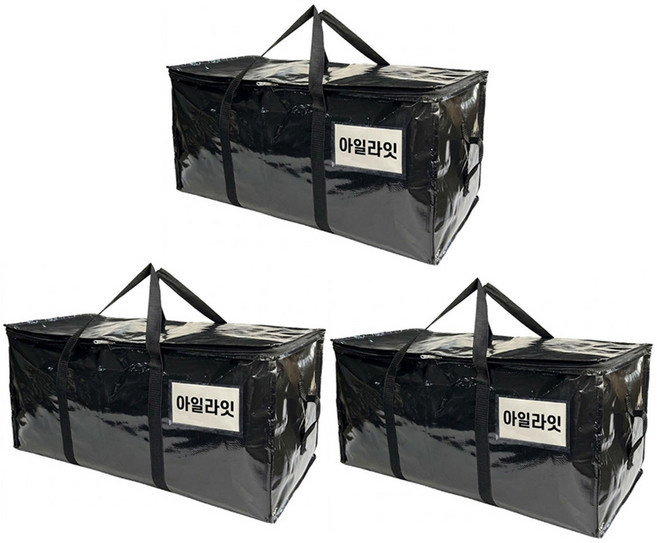 아일라잇 대용량 이불 옷정리 이사가방 타포린백, 3개, 블랙 94L