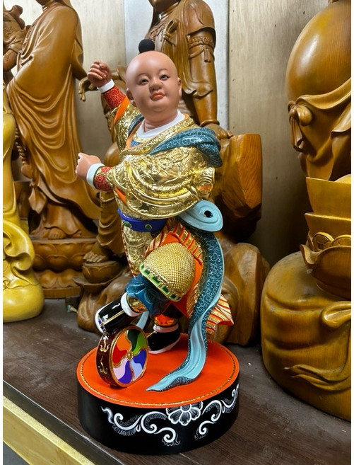 華誠 1尺6 中壇元帥 三太子 細工版 金身 神像 樟木雕刻