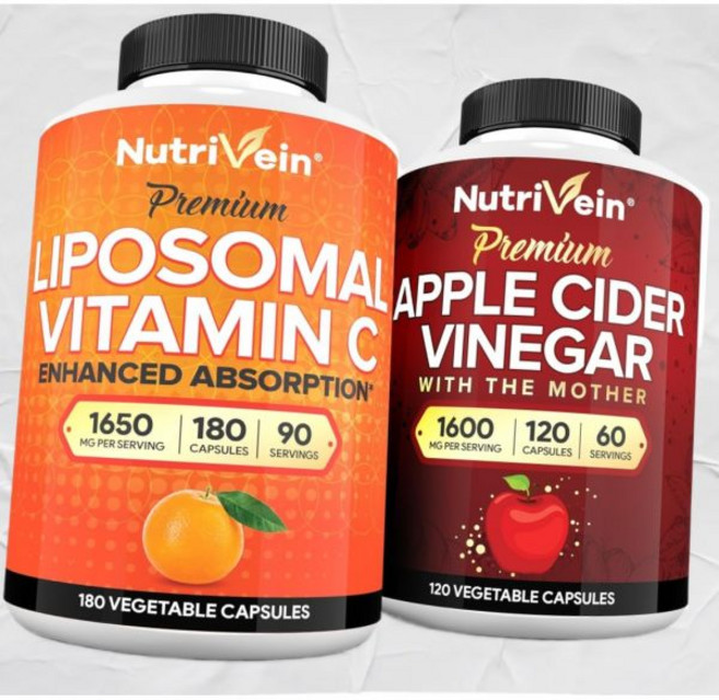 너트리빈 사과식초 리포좀 비타민 C 번들 방어 장 건강 고흡수 Nutrivein, 너트리빈 사과식초 캡슐 리포좀 비타민 C 번들 면역 방, 1개, 180정