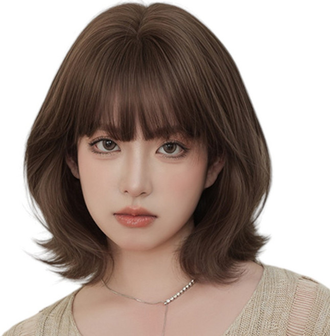 가발위드 단발 통가발 C컬 보브 컷 자연스러운 여성 소브컷, 1개, 메이플 브라운