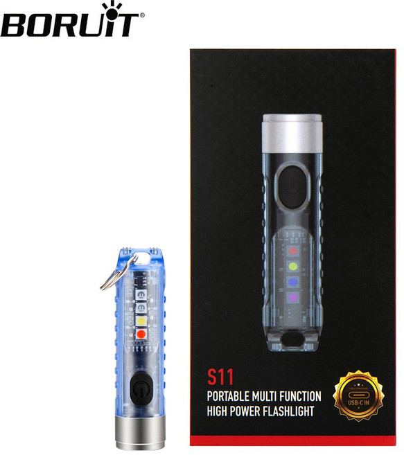 BORUIT S11 손전등 SST20 LED Type-C 충전식 키 체인 토치 (형광 식별 포함) 휴대용 야외 조명, 1개