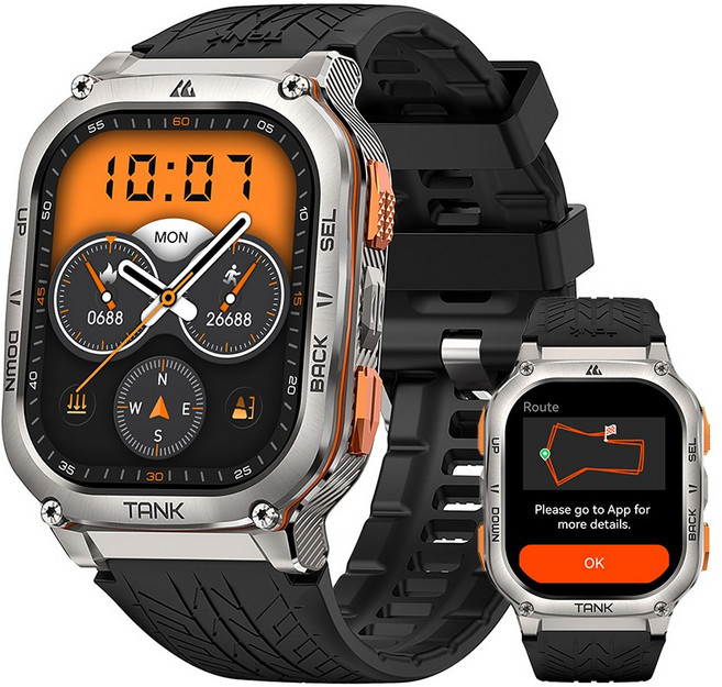 2025년형 KOSPET TANK M3 Ultra GPS 스마트워치 남성용 방수 5ATM AMOLED AOD 480mAh 디지털 블루투스 통화 기능, Silver, 4.978cm, GPS + 블루투스