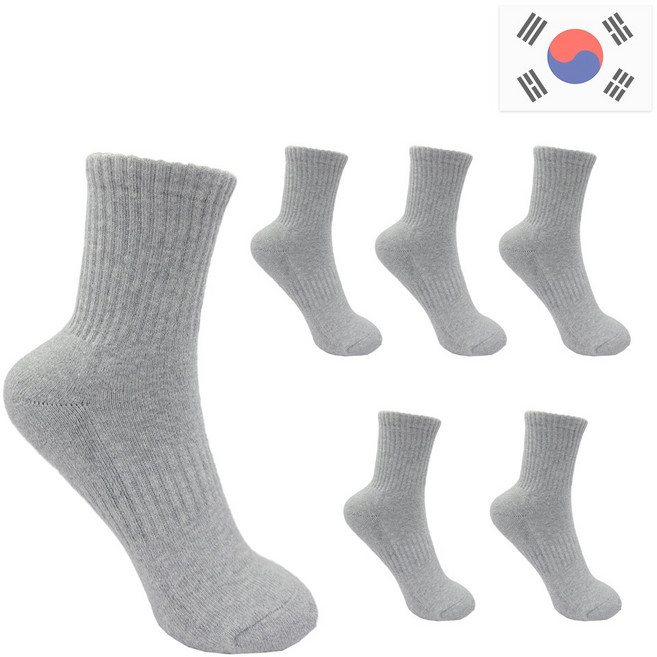 비바슈슈 여성용 스포츠 쿠션 면양말 중목 무지 6켤레