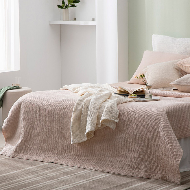 애쉬앤 순면 줄누비 피그먼트 워싱 스프레드(SS/Q/K/SK), 핑크