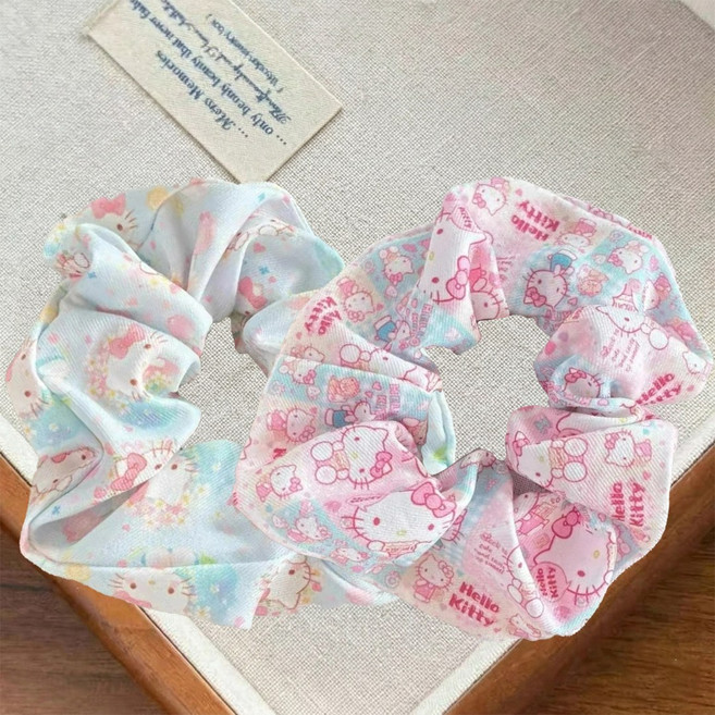 1+1 키티 곱창밴드 프린트 볼륨 스크런치 파스텔 머리끈