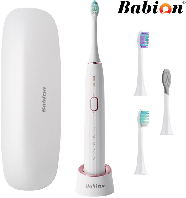 바비온 퍼펙트케어 레인보우 음파 전동칫솔 + 칫솔모 3p + 혀클리너 세트, 화이트, 1개