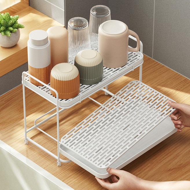 리빙셀렉트 선반형 2단 물빠짐 컵 식기 건조대, 1개
