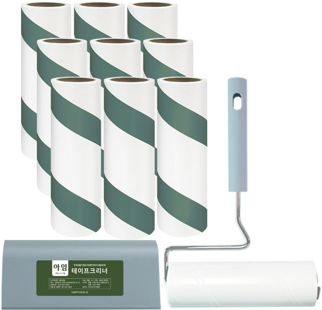 아임 돌돌이 테이프클리너 핸들+리필 90회x10개 세트 사선 먼지제거 테이프 롤크리너 찍찍이, 1세트