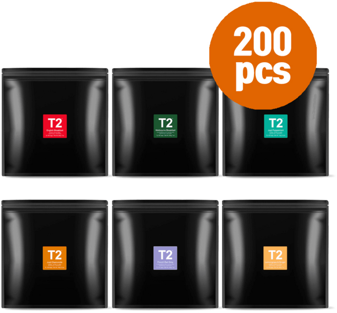 T2 200티백pcs 허브차 홍차 잉글리쉬 블랙퍼스트 레몬그라스 캐모마일, 200개입