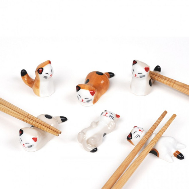 고양이 받침 젓가락 수저 6개, 이미지동일, 1세트