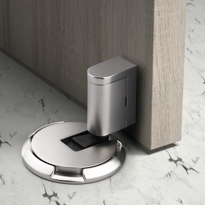 집드리 도어스토퍼 무타공 문닫힘방지 방문스토퍼 기계식 현관말발굽, 1개, 무광 실버