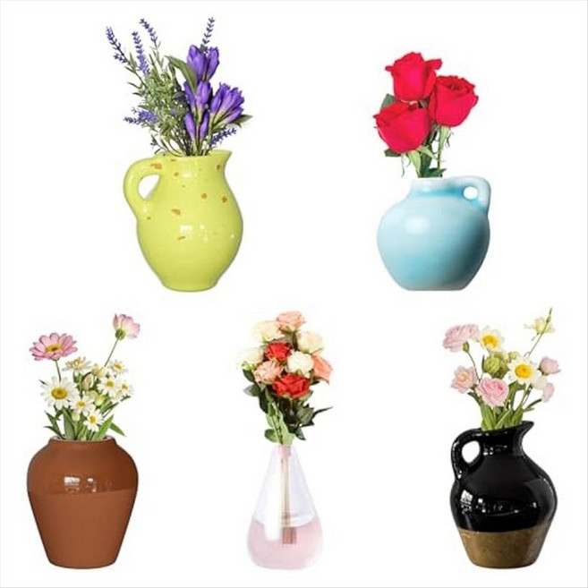 5PC 미니 꽃병 냉장고 자석 작은 식물 자석 냉장고 장식 주방 사물함 사무실을위한 3D 식물 꽃병, 그림처럼