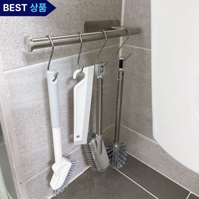 모먼트온 스텐 304 무타공 욕실 청소도구 걸이, 무광실버, 1개