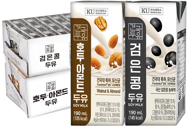 [건국우유] 건국 검은콩두유 + 호두아몬드두유 190ml 총 48팩