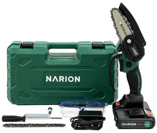 나리온 미니 무선 소형 전기 체인톱 충전식 21V 풀세트 10cm AE004, 1세트